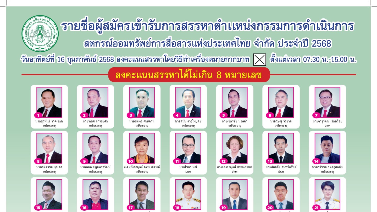 โปสเตอร์ รายชื่อผู้สมัครเข้ารับการสรรหาตำแหน่งกรรมการดำเนินการ ประจำปี 2568